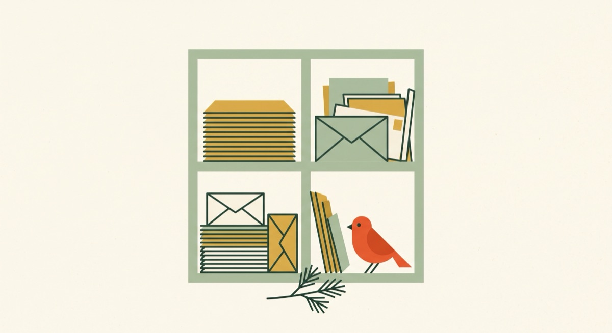 A tidy nest of important papers, guarded by a chickadee