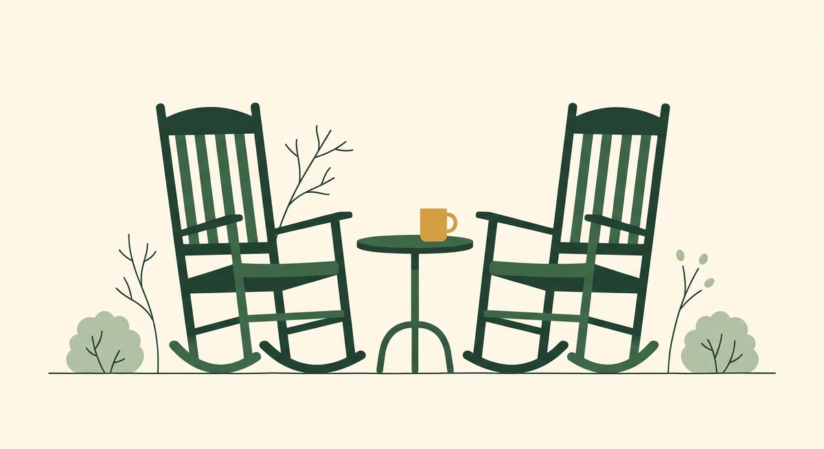 Two porch rocking chairs either side of a small table